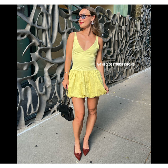 ZARA V-Neck Balloon Mini Dress NWT | Yellow Knit Blogger Fave - Picture 12 of 16